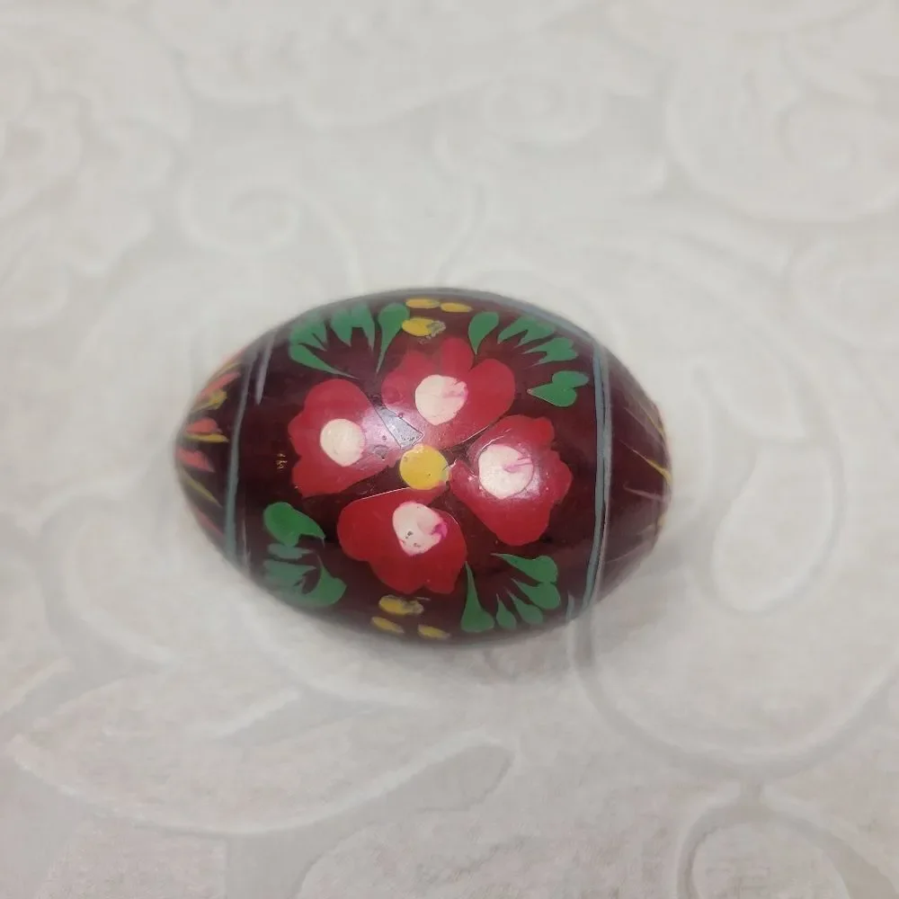 Vintage Wooden Hand Painted Easter Eggs 3 Pieces